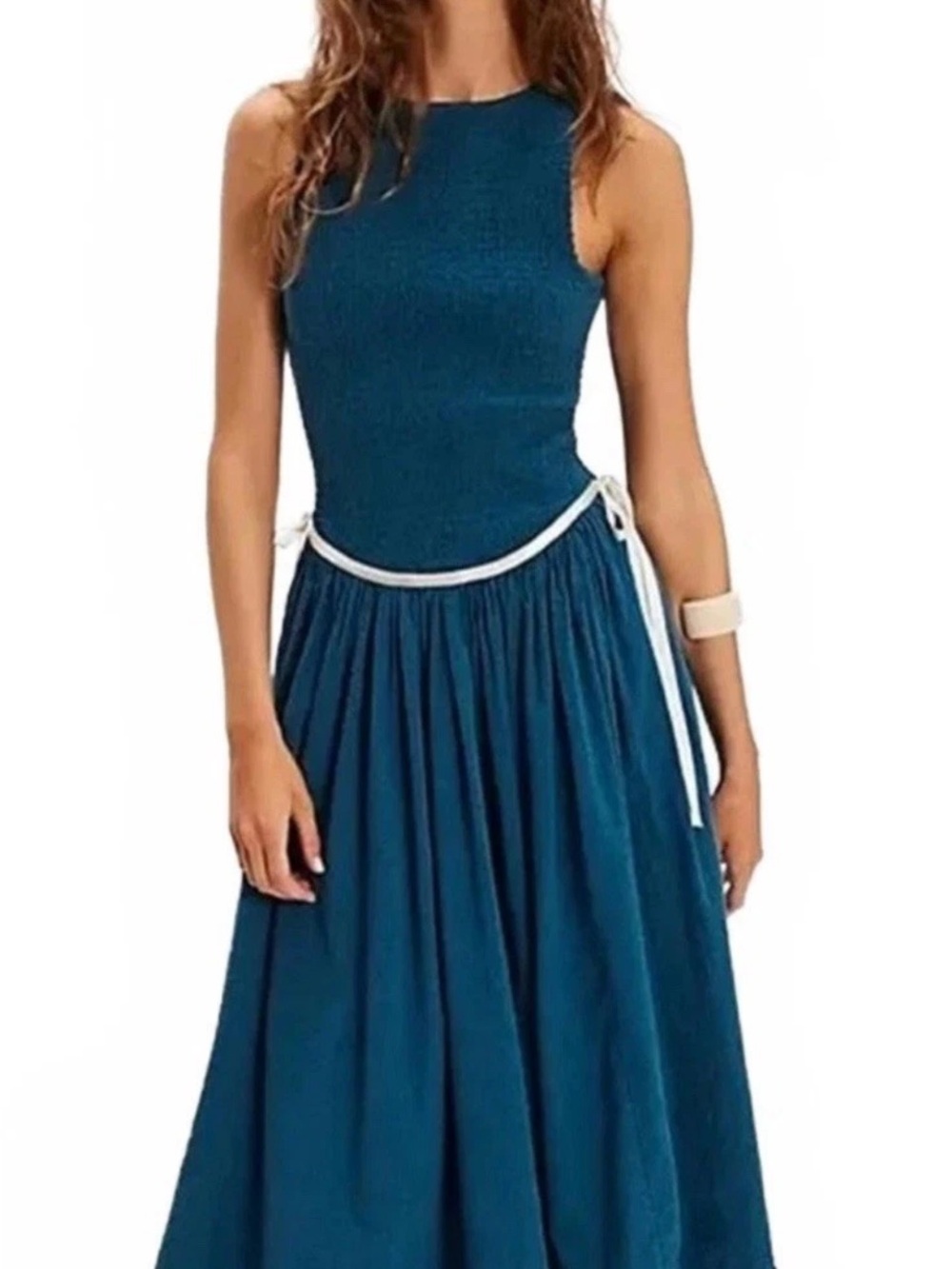 Nwt Free People Nightingale Seersucker  Smocked Midi Dress Small